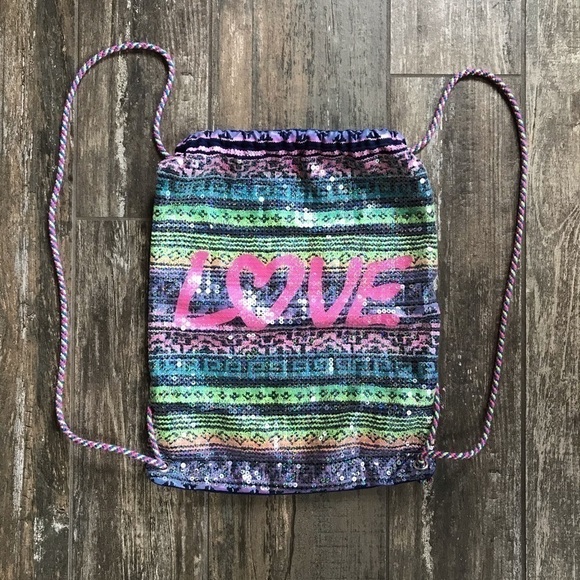 Love multi color sequined backpack knapsack bag - Picture 2 of 6